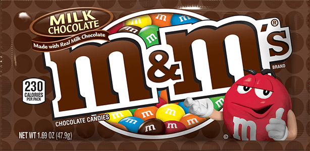M&M'S Milk Chocolate Candy, Full Size, 1.69 oz.