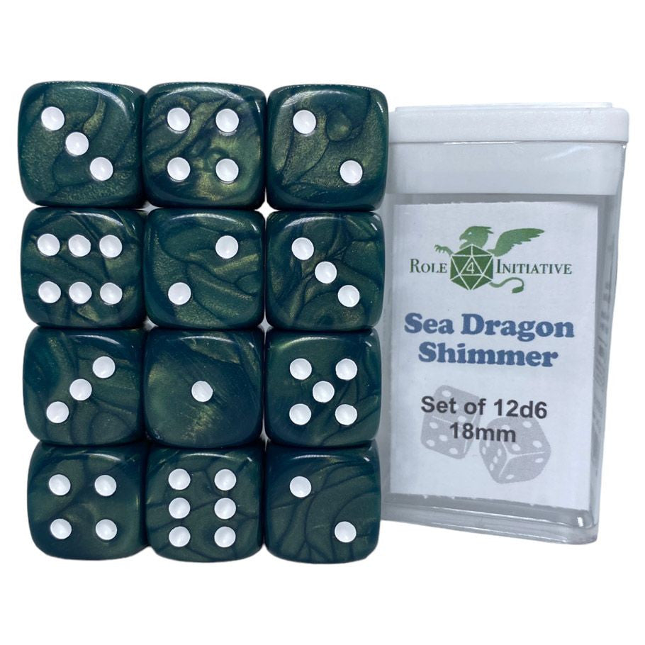 Roll 4 Initiative d6 Cube 18mm Seadragon Shimmer with pips (12)