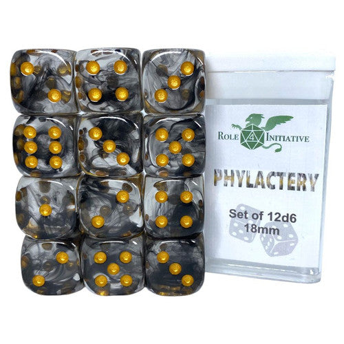 Roll 4 Initiative d6 Cube 18mm Diffusion Phylactery with pips (12)