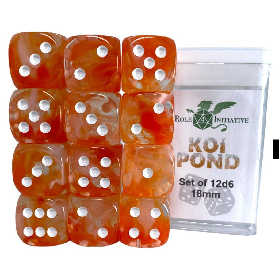 Roll 4 Initiative d6 Cube 18mm Diffusion Koi Pond with pips (12)
