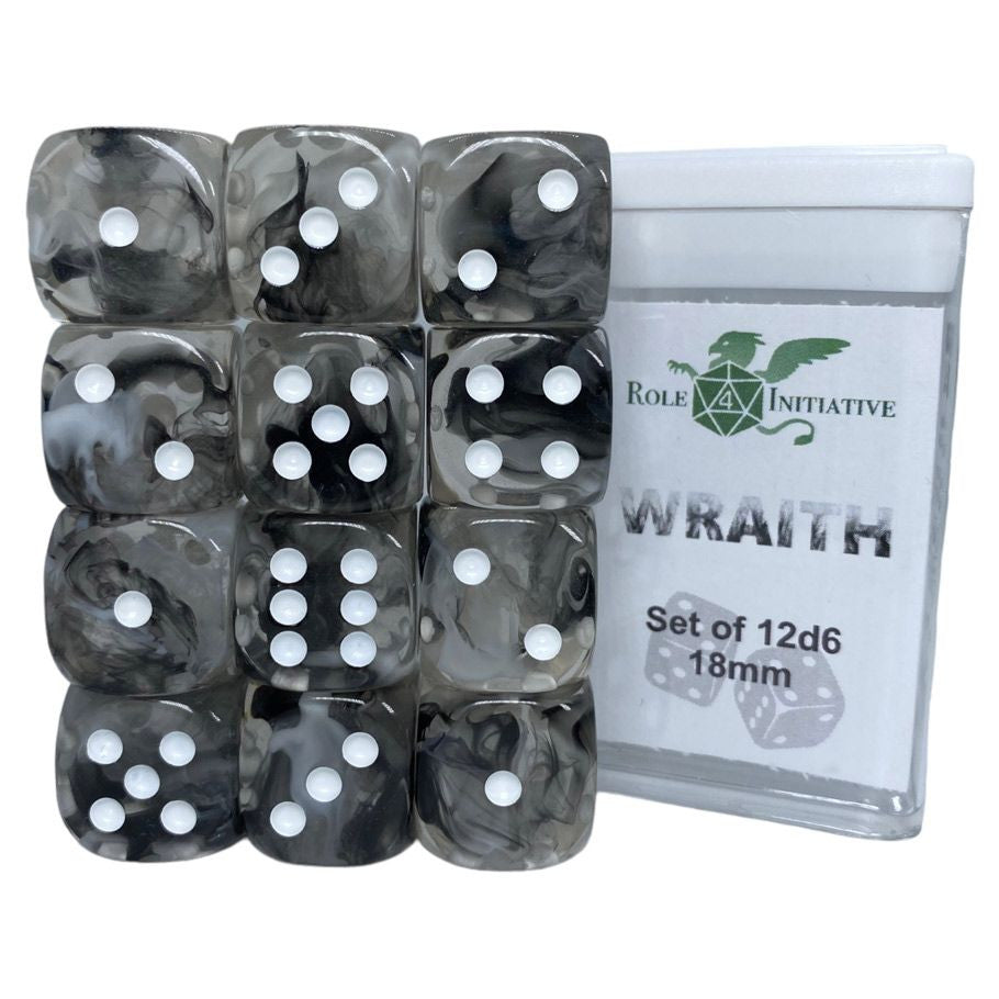 Roll 4 Initiative d6 Cube 18mm Diffusion Wraith with pips (12)