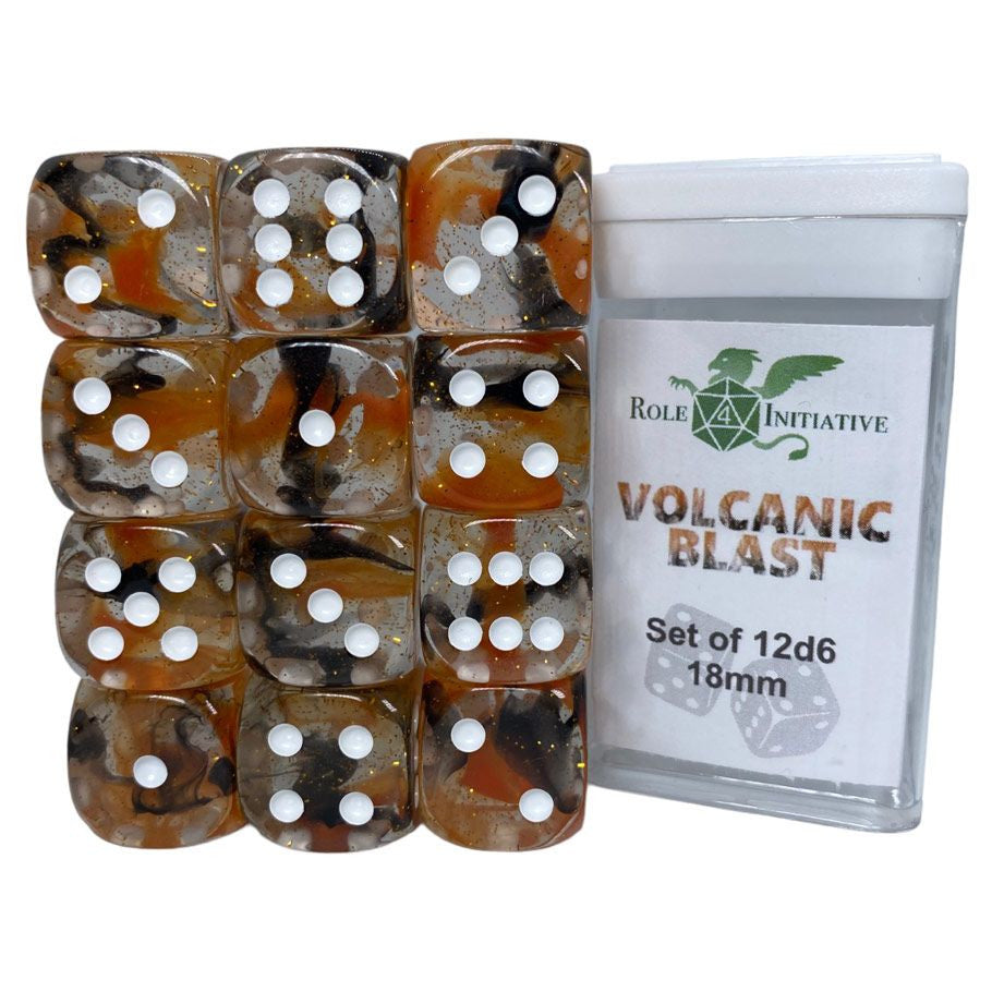 Roll 4 Initiative d6 Cube 18mm Diffusion Volcanic Blast with pips (12)