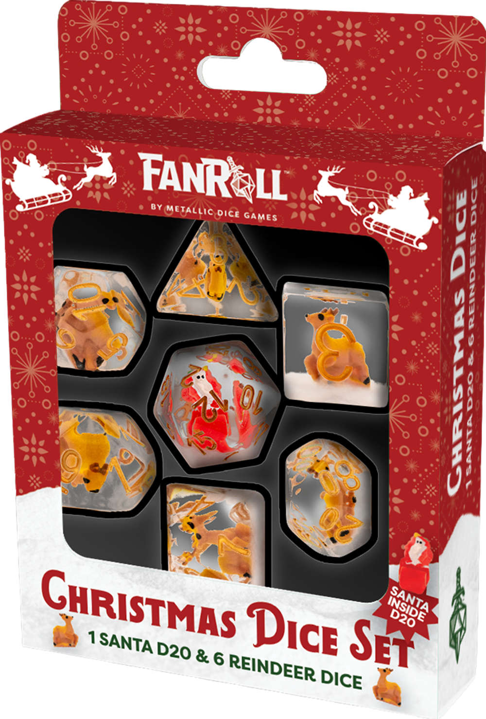 Christmas Resin Dice Set: Reindeer + Santa D20