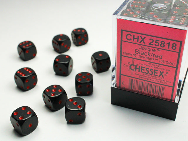 Opaque Black/Red 12mm D6 (36 dice)