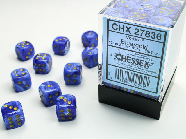 Vortex Blue/Gold 12mm D6 (36 dice)